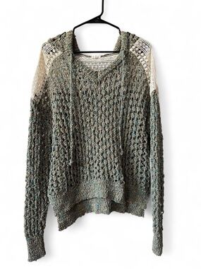 POL Open Knit Hooded Sweater in Sage Green